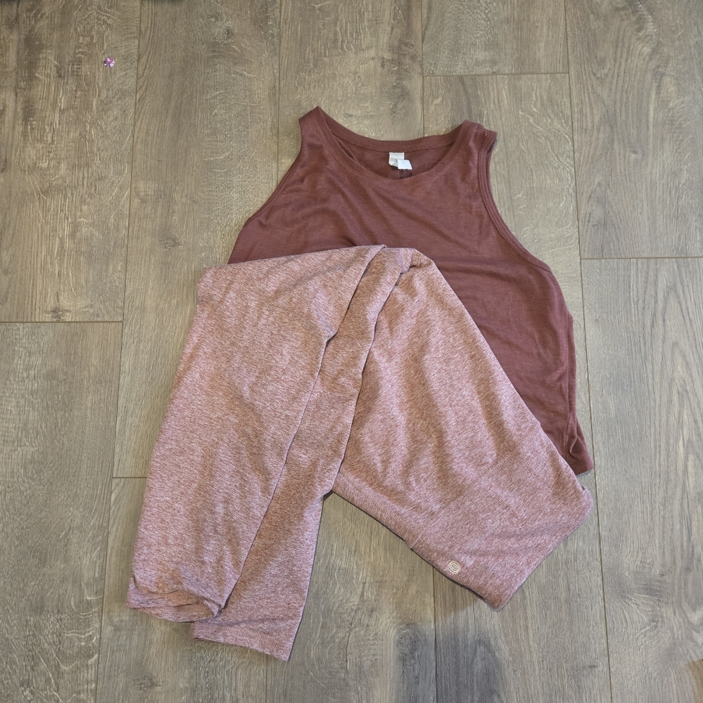Marika 2 Piece Yoga Set Rust Color Top And Leggings L Top Xl Leggings